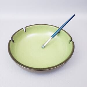 Large Edith Heath Ceramics Olive & Avocado Green 4 Slot Ashtray 8.5"